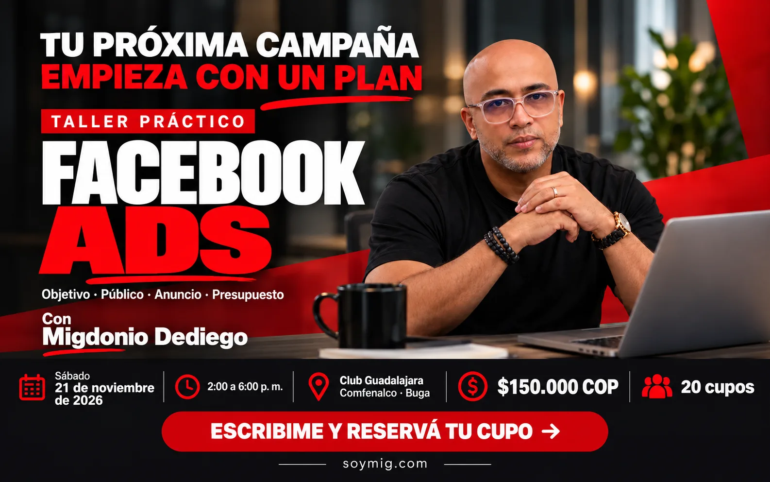 flyer sobre taller de Facebook ADS para el 21 de Noviembre de 2026